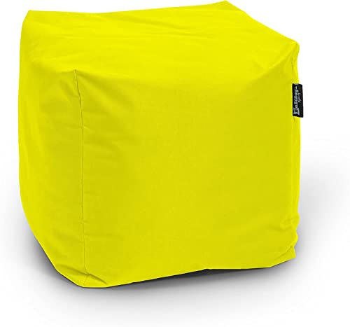 BuBiBag Sitzpouf für Outdoor Sitzsack, Fußhocker ideal für Gaming Sitzsäcke, Wetterfest, Outdoor Pouf (35x35x35cm, Gelb)