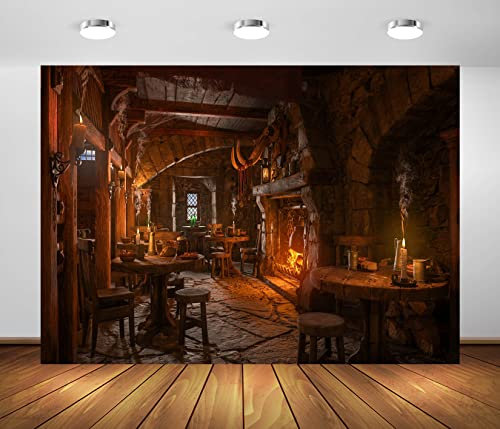 BELECO 2.1x1.5m Polyesterstoff-Hintergrund mit mittelalterlicher Taverne, für Geburtstage, Neugeborene und Kinder, in der Farbe A14732