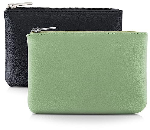 TIESOME Porte-monnaie 2 pièces à motif litchi, Porte-monnaie à fermeture éclair en PU Porte-monnaie portable Mini porte-monnaie pour femmes Mini pochette de monnaie pour femmes Carte (noir vert clair)