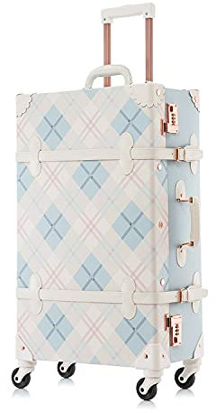 Unitravel Koffer Weinlese Reisegepäck Retro Trolley Koffer 72 Zentimeter 55 Liter 4 Rollen Handgefertigt Bordgepäck Nummernschloss