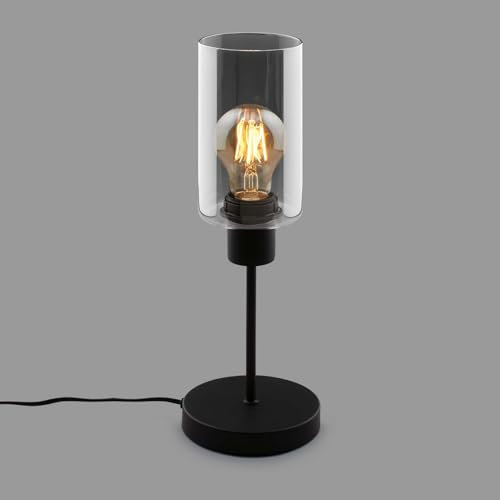 BRILONER – Nachttischlampe, Rauchglas, Kabelschalter Schreibtischlampe, Tischlampe E27 für Home Office, Leselampe, Schwarz