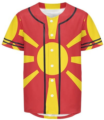 ILmira Baseball-T-Shirt mit Mazedonien-Flagge, Herren, Button-Down-Jersey, Hipster, Hip-Hop-T-Shirt, mehrfarbig, XS