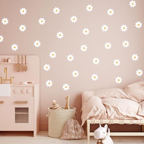Wally Fox Wandtattoo Kinderzimmer Deko - Gänseblümchen Home Decor Wandsticker - 50 Stück, Weiß, Matt, UV-beständig, Wasserfest, Kunststoff, Floral Home Decor, Rund, Outdoor, Botanisch, Sticker