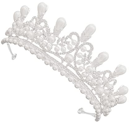 minkissy Strass Perle Krone Prinzessin Diadem Stirnband Perle Hochzeit Tiara Braut Strass Kristall Tiara/Rheinisch Hochzeit Stirnband Stirnbänder mit Perlen Zubehör Braut Barock, 14x6cm, Strasssteine