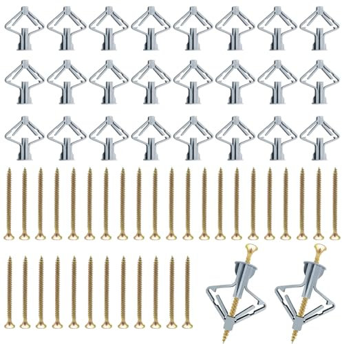 100 PCS Plasterboard Fixings (50 Wall Plugs & 50 Screws), Expansion Plasterboard Wall Plugs, Drywall Cavity Wall Fixings, Heavy Duty Expansion Tube Plasterboard Screws, for TV Wall Brackets