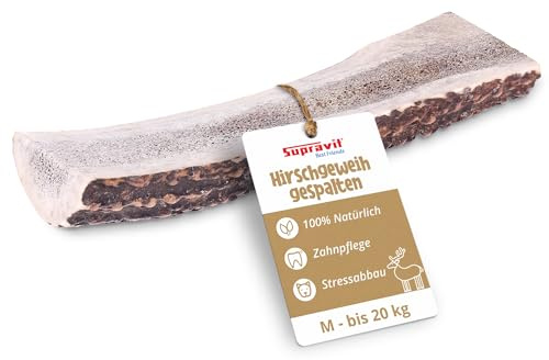 Supravit Gespaltenes Hirschgeweih für Hunde M Mittel-Groß, Rothirsch-Geweih | | Natürlicher Kauknochen für Langanhaltende Beschäftigung | Spannendes Kauspielzeug | Nachhaltige Zahnpflege