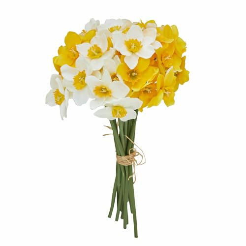 Loberon Deko-Blume 12er Set Misapina, fein von Hand bemalt, Immer blühend, künstliche Narzissen, Kunstblumen, Dekoration, Kunststoff, gelb/weiß/grün