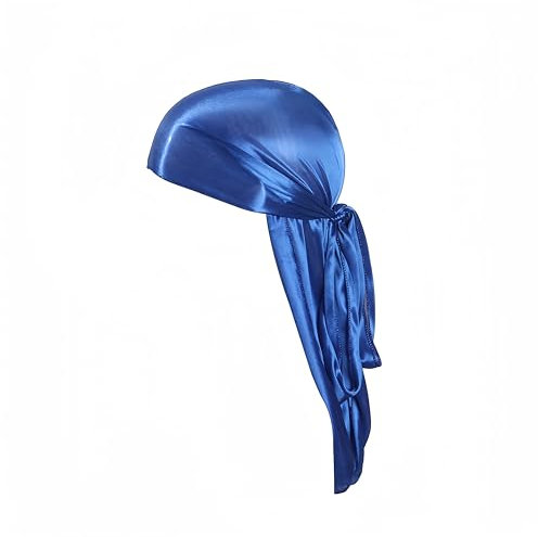 Proumhang Langer Schwanz Durag,Piraten-Haarmütze,Wie Seide Bandana Satin Kopftuch für Männer Frauen,Wave Headbands,Schlaftuch,Breite Kopftücher,Hip-Hop und tägliche Dekoration Blau