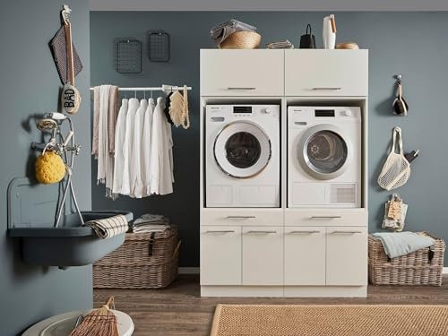 möbelando Waschmaschinenumbauschrank >LAUNDREEZY< in weiß - 135x200x67,5 (BxHxT)
