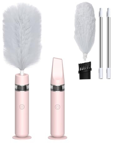 2-in-1 Spolverino Elettrico & aspirapolvere portatile, Spazzola elettrica Rotante mini aspirapolvere per auto senza fili per Pulire casa, ufficio, Auto (Rosa)