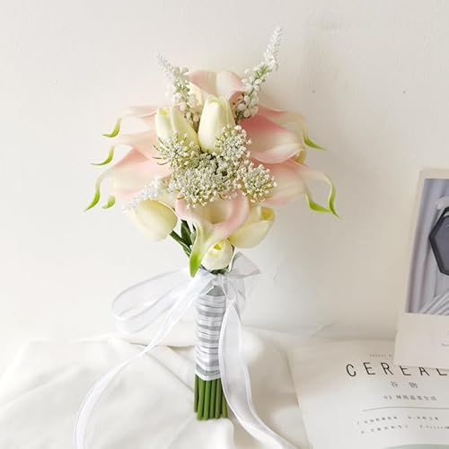 Xinhewong Tulips Calla Lily Artificial Flowers | Real Touch |Bridal Bouquet | Wedding Bouquet Home Décor Party (Pink 1 Bouquet)