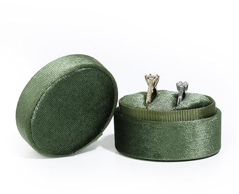 U·helper Samt-Schmuck-Ring-Box, 2 Fächer, ovale Ringgeschenkbox, Vintage-Ring-Präsentationshülle für Hochzeitszeremonie, Antrag, Verlobung (Olivgrün)