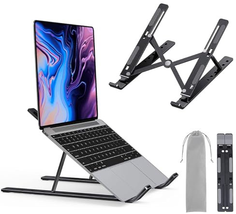 LAC FUTURE Supporto PC Portatile in Plastica - Laptop Stand per Rialzo PC Scrivania Ufficio, Pieghevole e Regolabile 10 Livelli - Supporto Notebook Tablet 10-17'' - Nero