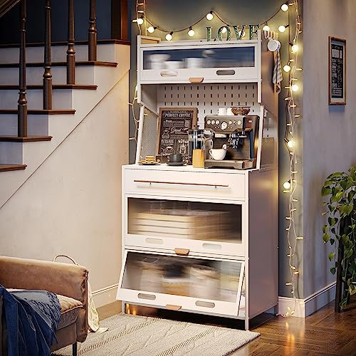 NETEL Alacena de Cocina Con Encimera, Mueble Microondas y Almacenaje, Armario Despensa, Cafetera y Estantería, Blanco, 80x42x168cm