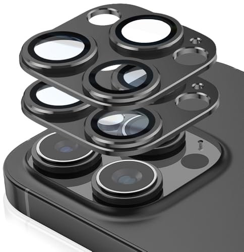 2 Pack for iPhone 16 Pro Max/iPhone 16 Pro Camera Lens Protector,Glass Aluminum alloy & Sapphire Tempered Glass Camera Cover,Strong Adhesion Scratch Resistant Case Friendly Easy to Install (Black)