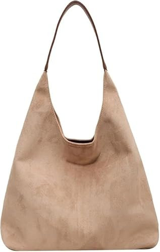Sac fourre Tout Daim, Sac à Bandoulière pour Femme, Hobo Bag Sac fourre-Tout en Cuir Vegan Chic, Sac à Main décontracté, Sac Fourre Tout Femme (Beige)