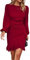 Haibang Women's Long Sleeves Bodycon Mini Dress Ruched Puff Sleeve Ruffle Hem Crew Neck Cocktail Party Work Dress Burgundy