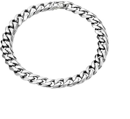 Dustill Edelstahl Herren Armband in Silber | 7 mm breit | Panzerkette schwer | Cuban chain | Länge: 16/17 / 18/19 / 20/21 / 22 cm (Silber, 18)