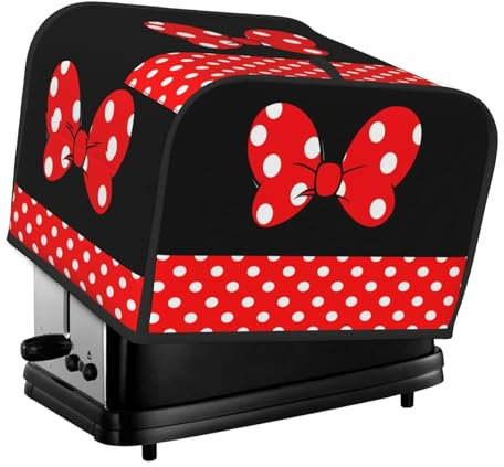 Red Polka Dot Bow Covers for Toasters 4 Slice,Cute Funny Bread Machine Cover with Handle,Washable Stain Resistant Kitchen Small Appliance Cover Dining Decor