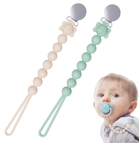 EIH1 2 Pezzi Catenella Portaciuccio Silicone Ciuccio Clips Catena Succhietto per Ragazzi Ragazze Regalo Nascita Battesimo Baby Compleanno Natale
