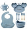 Set de gruau de sevrage personnalisé avec nom en silicone pour bébé, set de sevrage personnalisé comprend, bavoir, bol, tasse, couverts en silicone 100 % alimentaire (Azur)