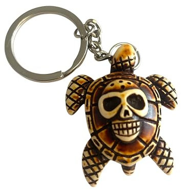 WOO MANTO Porte-clés tortue en résine avec tête de mort - 4,5 cm de charme effrayant, marron/beige, 4,5cm