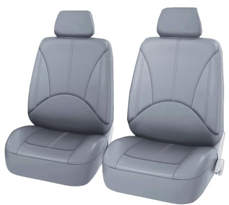AzulLanse Lot de 2 housses de siège de voiture en cuir synthétique - Pour siège avant uniquement - Perforé - Respirant - Universel - Pour la plupart des voitures, SUV, camions, camionnettes (B-gris)
