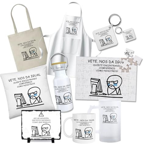 Kembilove® Pack Regalo para Compañeros de Trabajo | Productos Personalizados con Frases Graciosas | Elige Entre Taza, Bolsa, Cojín, Botella, Puzle y Más | Detalle Original y Divertido