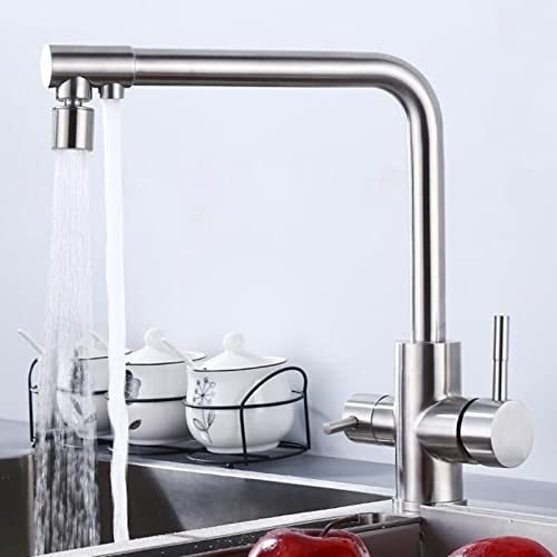 YIHANSS 3-Wege Küchenarmatur für Filterwassersystem, Küche klopft Edelstahl Schwenkküche Spülbecken Filter Wasserhahn gebürstetem B.