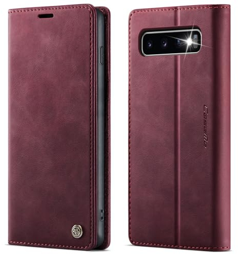 owlhold Handyhülle Samsung Galaxy S10 Plus hülle Premium PU klapphülle RFID Lederhülle Faltbare Handytasche Schutzhülle Kartenfach Standfunktion hülle Samsung Galaxy S10 Plus - Weinrot