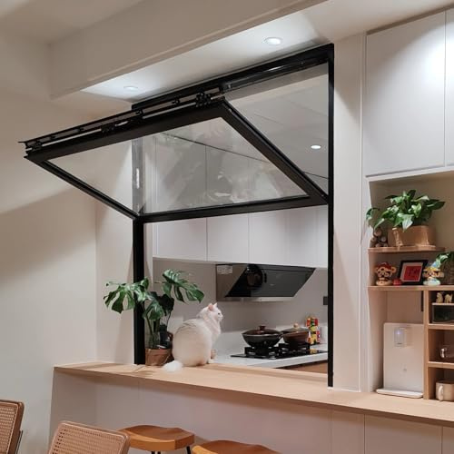 Ventana de servicio plegable personalizada, ventanas corredizas plegables con vidrio templado, ventana de guillotina doble para floristerías, restaurantes de comida rápida(WxH 27.5x31.4in/70x80cm)