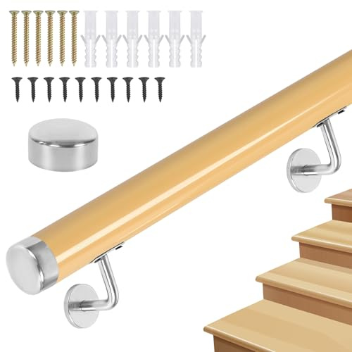 Barandilla para Escaleras,80cm Antideslizante Pasamanos Escalera de Madera con Juego de Montaje,Barandillas de Seguridad para Interiores y Exteriores,Pasillos,Villas y Lofts