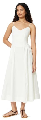 Amazon Essentials Donna Abito Midi Fit & Flare in Popeline di Cotone con Spalline Sottili