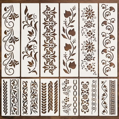 Plantillas con diseño floral, 12 piezas reutilizables | Decoración de paredes, manualidades, proyectos artísticos, scrapbooking