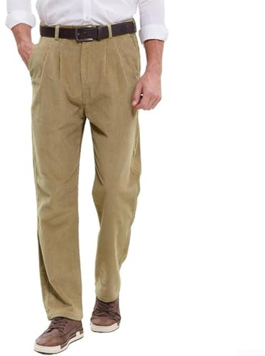 SPORTARC Pantalones de pana para hombre con pliegues dobles, ajuste holgado, pierna recta, pantalones casuales para uso durante todo el año