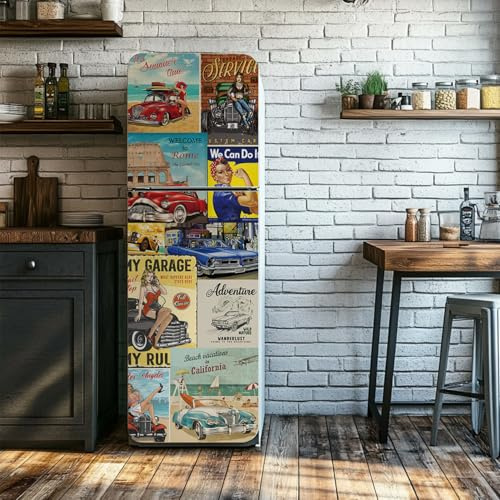 Alwayspon 28 x 163 cm x 2 calcomanías autoadhesivas de vinilo para nevera, calcomanía mural de nevera para cocina, bar, oficina, decoración del hogar, póster retro americano