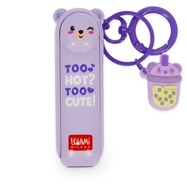 Legami - Mini Fan, Ventilatore portatile ricaricabile, Tema Teddy, 3 Velocità, Compatto e pieghevole, con Luce e Portachiavi, in Alluminio e Silicone, 2.8 x 8,4 cm