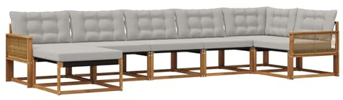 vidaXL Outdoor-Sofagarnitur mit Kissen 7 pcs Natürlich und Hellgrau, Moderne Garten-Sofa-Garnitur, langlebige Möbel, schicker Sitzplatz, wetterfest, Bequeme Relaxoase