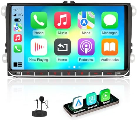 Autoradio mit Bildschirm für VW Golf 5 6 T5 Polo 6R Passat Caddy Touran Seat Skoda, 9 Zoll Golf Radio mit Apple CarPlay & Android Auto Mirrorlink, Bluetooth Navi SWC EQ USB FM RDS