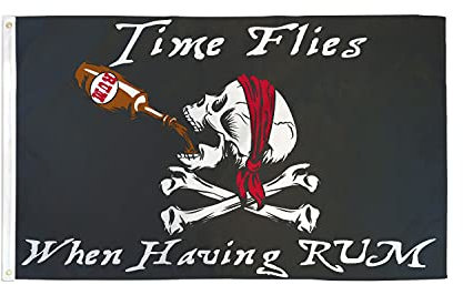 AZ FLAG - Drapeau Pirate Le temps passe avec le rhum - 150x90 cm - Drapeau Corsaire Tête De Mort 100% Polyester Avec Oeillets Métalliques Intégrés - Pavillon 110 g