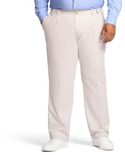 IZOD Herren große Performance-Stretch-Faltenhose Lässige Hose, Warme Perle, 50W / 32L
