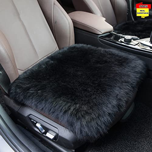 Sisha-A Universeller Schaffell-Autositzbezug 45cm×45cm - Natürliche Wolle Winterwärme für Autos, LKWs, SUVs, Transporter | Hochwertiger Gemütlicher Sitzschoner (Alle Fahrzeugtypen) Schwarz