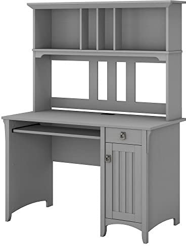 Bush Home Salinas Computer Desk with Hutch | Study Table with Drawers, Cabinets & Pullout Keyboard/Laptop Tray | Modern Home Office Desk in Cape Cod Gray | Work Desk with Storage