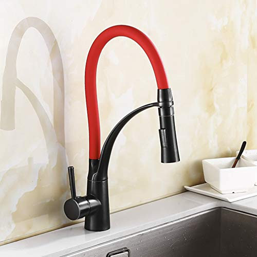 FZHLR Einhand-Küchen-Mischbatterie Deck Montiert Schwarz/Rot/Grün/Orange Küche Faucet.Dual Sprayer Düse Hot Kalte Mischer Wasserhähne, Rot