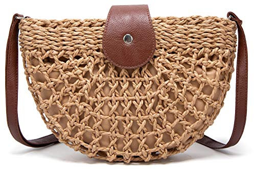 Sac à main en paille pour femme, sac à main vintage tissé à la main, sac de plage, Marron (A-kaki.), Taille unique