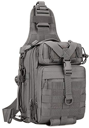 HUNTVP Sling Bag Mens, Chest Bag Pack Molle One Strap Daypack for Fishing Sport Camping Hiking Cycling Outdoor (Grey)