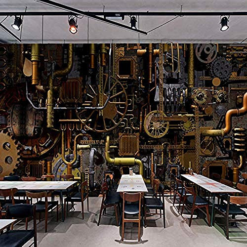 XHXI Personality Industrial Style Gear Pipe Hd Art Print Large Size Photo Wallpaper Silk Mural for Bar Ktv Hotel Backgro 3D Wallpaper Paste Living Room The Wall for Bedroom Mural border-300cm×210cm