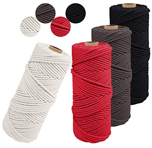 JeogYong 4 Stück Makramee Garn 2mm x 100m Naturliches Baumwollegarn Makramee-Schnur Strick Baumwolle Kordel Baumwollkordel für DIY Handwerk Basteln Stricken Wandbehang Blumenampel Pflanze (4 Farbe E)