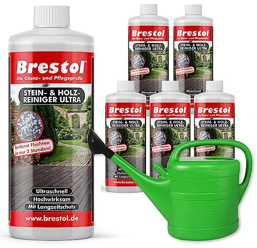 STEINREINIGER INTENSIV AUSSEN 6x 1000ml + 14L Giesskanne – Pflasterstein Reiniger mit SOFORTWIRKUNG, Grünbelagentferner, beseitigt Schmutz, Algen & Flechten, Stein Reiniger, Terrassenplatten Reiniger