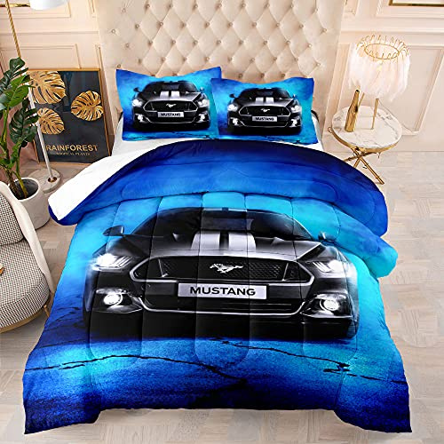 CHAOSE-DEB Thermal 100% Ägyptische Baumwolle - Hotelqualität Bettwäsche-Sets Auto Mustang Bettbezug, Queen Size 3pcs (Mustang 05,220 x 240 cm)